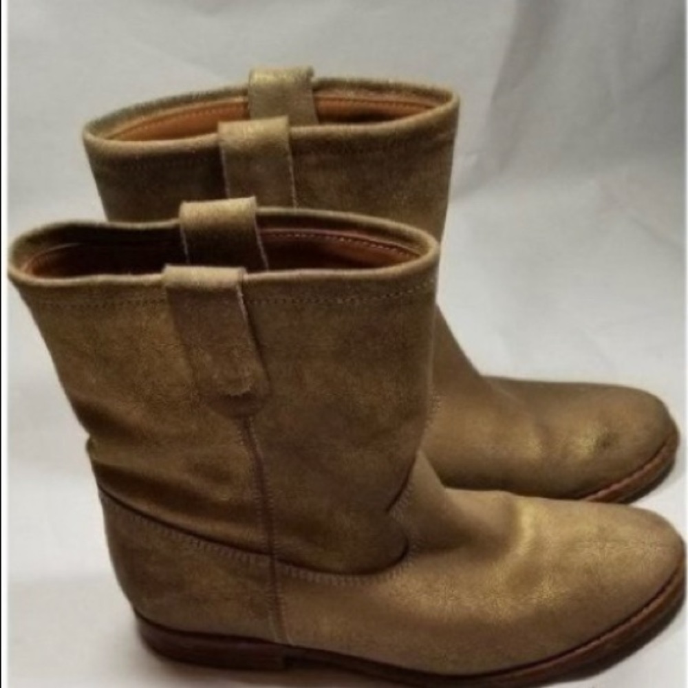 Hakei Metallic Gold Leather Ankle Boots Size 6.5